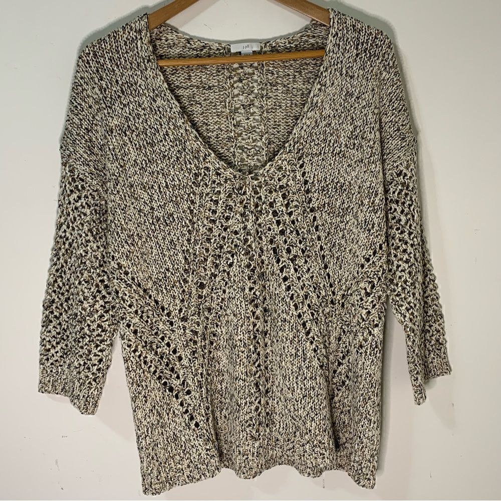 J JILL V-NECK KNIT SWEATER BLK MULTI WOMEN'S PETITE SIZE MP